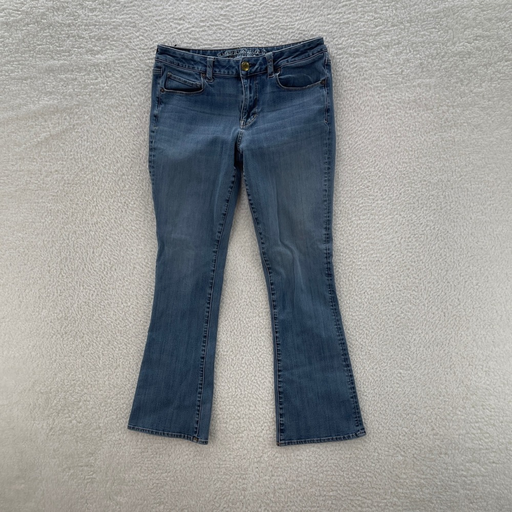 American Eagle Jeans Womens 12 Blue Stretch Blue Skinny Kick Denim Boho Festival